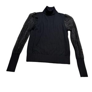 ✨🖤 Equipment Femme Lace Sleeve Mock Neck Sweater Black‎ XS 🖤✨